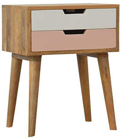 Netfurniture Table de chevet rose et blanc