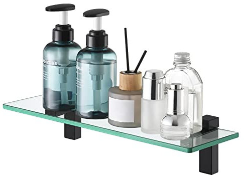 KES Glass Shelf 40CM Bathroom Shelf Wall Mounted, 8MM-Thick Tempered Glass with Matte Black Brackets, BGS3201S40-BK