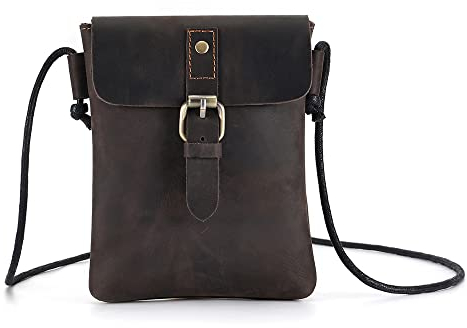LWBTOSEE Mini Crossbody Einzelne Umhängetasche Echtes Leder Kleine Messenger Taschen Herren für Handytasche Tasche Handtaschen Schultertaschen Messenger, Schwarz