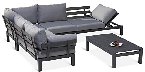 Beauty.Scouts Lounge Gruppe Nelson 4-TLG. anthrazit/grau Tisch Polster Gartensitzgruppe Sitzgruppe Gartengruppe Outdoor Gartensofa Gartencouch Couch Garten Gross