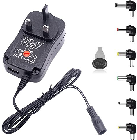 GutReise UK Universal Adapter Power Supply,220V TO 6V 9V 12V 15V 18V 24V Adjustable DC Charger Adapter Switching 41W 5V/2.1A USB Port with 6 Selectable Adapter Tips For Wifi Adapter Electronics