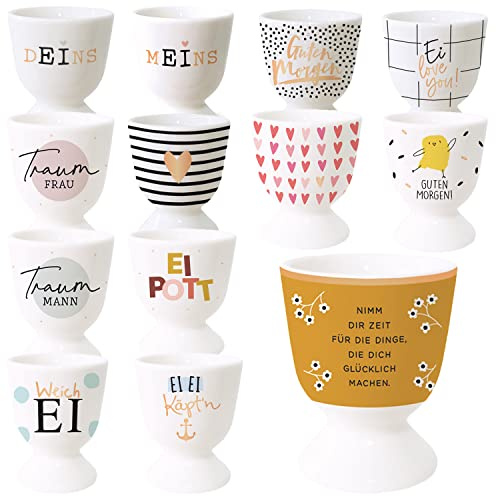LS-LebenStil Gute Laune Eierbecher Slogan Zeit für Dinge glücklich Exklusiv Echt-Gold, edle Eibecher, Eierhalter Eihalter, Deko am Frühstückstisch, Geschenk zur Hochzeit, Verlobung