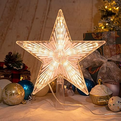 Christmas Tree Topper Star, Christbaumspitze Stern, 8,7 Zoll warmweißes Licht mit 30 LED-Leuchten, ideal für Weihnachtsbaum-Heimdekoration, Urlaub, Neujahr, batteriebetrieben