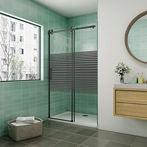 Mampara de ducha 120x200cm corredera Mampara de ducha PERFIL NEGRO MATE Vidrio templado Serigrafiado 8 MM Antical