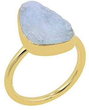 Roher Aquamarinring - Gold Minimalistischer Ring - Aquamarin Ring - Roher Aquamarin Edelstein Sterling Silber Handgefertigter Ring für Frauen Stein Edelmetall Aquamarin, 18 Karat Gold, Edelstein,