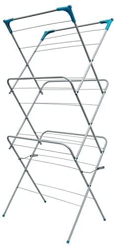 Crystals 3 Tier Foldable Clothes Airer, Folding Clothes Horse, Clothes Drying Rack, Non-Slip Feet Indoor/Outdoor, Laundry Clothes Rack, Washing Line Airer Drying Rack (Off White)