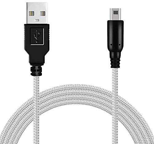 OcioDual Cargador 3ds, 2ds, dsi, Cable de Carga USB 1,2m Compatible con Consolas DSi, DSi XL, Adaptador de Alimentación USB, Cable Cargador 2ds, Plateado, Trenzado