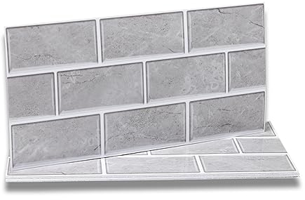 Fantasnight 12Pz Grigio Adesivi Piastrelle per Cucina e Bagno, Adesivo Mobili, Decorazione Murale in PET Impermeabile Mattonelle Mosaico Stile 30×15cm