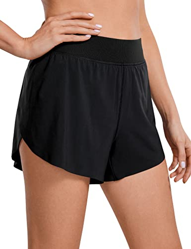 CRZ YOGA Damen Mid Waist Running Shorts Seitliche Splits Sport Workout Kurze Hose Leichte Atmungsaktive Sporthose Laufhose Schwarz 38
