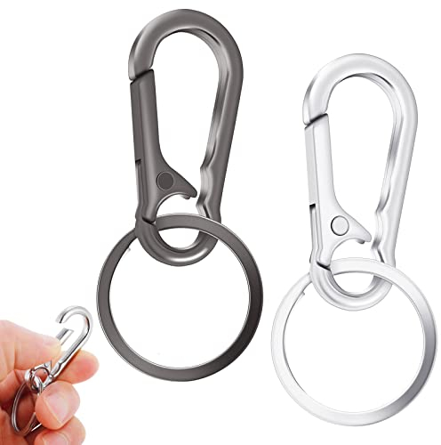 2 Stück Karabiner Schlüsselanhänger Edelstahl Schlüsselanhänger mit Schlüsselring Verschluss Schlüsselanhänger Ring Zubehör Schlüsselanhänger Karabinerhaken für Herren Damen (Schwarz, Silber)