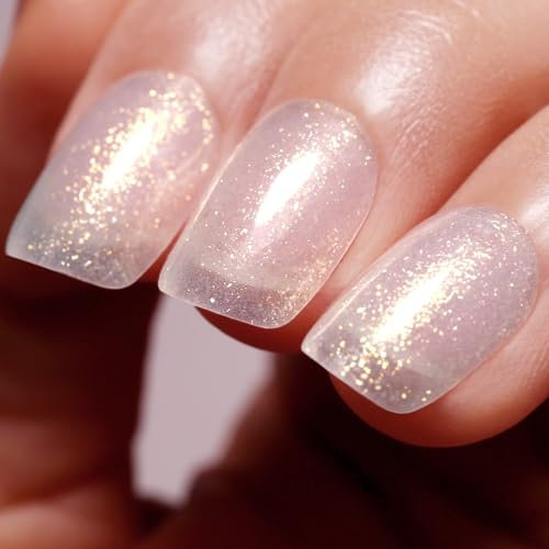 Gel Nail Polish, 1 Pcs 15ml Translucent Glitter White Color Soak Off UV LED Nail Gel Polish Nail Art Starter Manicure Salon DIY at Home Nail Lamp Needed