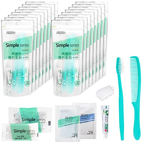 Reisezahnpasta und Bürste, Zahnbürste und Zahnpasta Set, einzeln verpackt, mit Zahnbürste, Zahnpasta, Kamm, Shampoo, Duschgel, Duschhaube und Seife, geeignet für Hotels, Reisen (12 Sets)