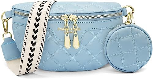 HNOOM Bauchtasche Damen Umhängetasche aus Veganem PU-Leder – Leichte Crossbody Bag mit Verstellbarem Gurt– Elegante Gürteltasche für Reisen, Alltag, Festivals – Inkl. Abnehmbarem Münzfach (A-Blau)