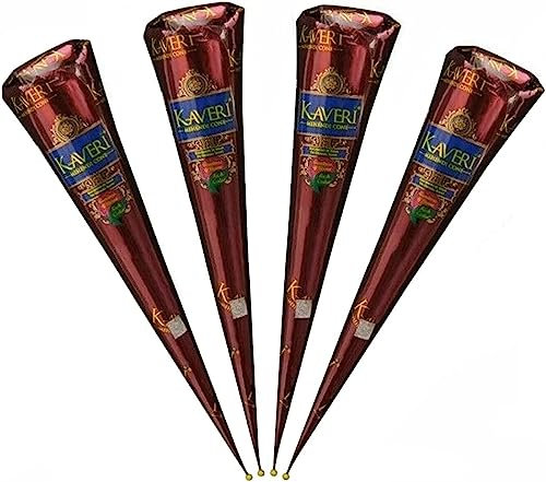 4 x Kaveri Mehndi Cones Dark Brown Maroon Mehndi Cones All Natural Body Art Organic Henna Mahendi Cones Temporary Tattoo Cones