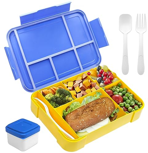 Gemi Brotdose Kinder Mit FäChern,1330ml Bento Box Kinder Auslaufsicher Mit 5 FäChern Und Besteckset,Bpa Frei Brotbox Kinder,Lunchbox Kinder FüR Picknick,Job, Schule