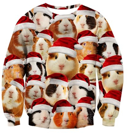 RAISEVERN Christmas Sweater Männer Herren 3D Weihnachtspullover Hamster Hässliche Lustige Weihnachtsmütze Druck Coole Weihnachtspulli Damen Party Geschenk, XL