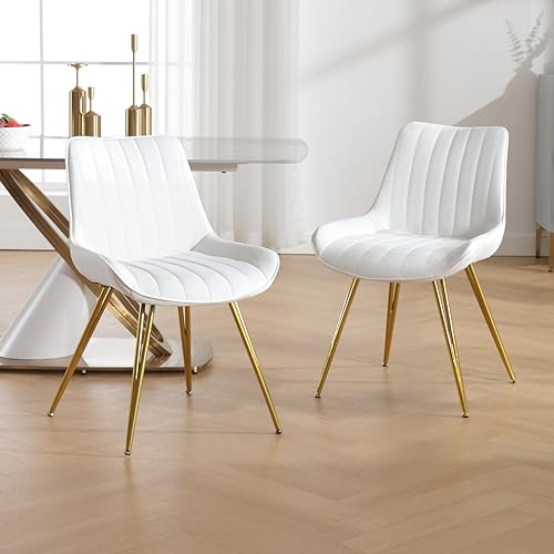 Wahson Chaises en Velours Lot de 2, Chaise avec Pied Doré, Chaise de Cuisine Moderne pour Salle à Manger/Restaurant, Blanc