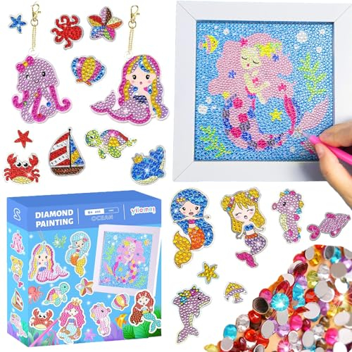 Diamond Painting Kinder Mädchen, 5D Diamond Painting mit Rahmen, Diamant Painting Bilder Kinder, Diamond Painting Kinder ab 4 5 6 7 8 Jahre, Meerjungfrau Geschenke für Mädchen