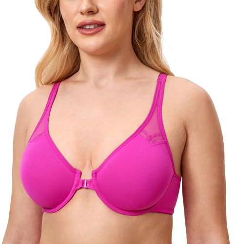 DELIMIRA Women's Front Fastening Bras Underwire Unlined Racerback Plus Size Bra Hibiscus Purple 36B