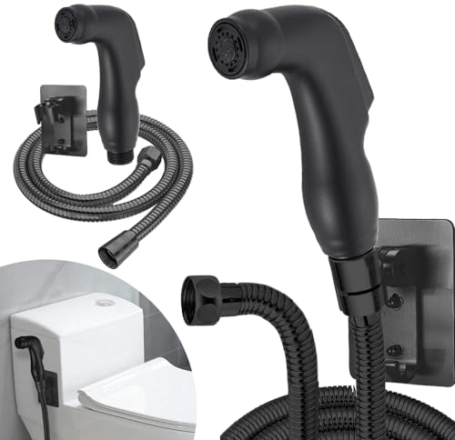 STOAT®bidet handbrause,Komplett mit Duschkopf, 1,5 Meter langem Brauseschlauch und klebrigem Duschkopfhalter.bidet brause,muslim shower,handbrause toilette,bidet handbrause für toilette,Schwarz
