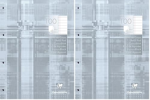 Clairefontaine 5814C - One Light Grey Perforated Glued Course Pad - A4 21x29,7 cm - 200 Lined Pages with Margin - 90 g White Paper - Laminated Card Cover (Pack of 2)