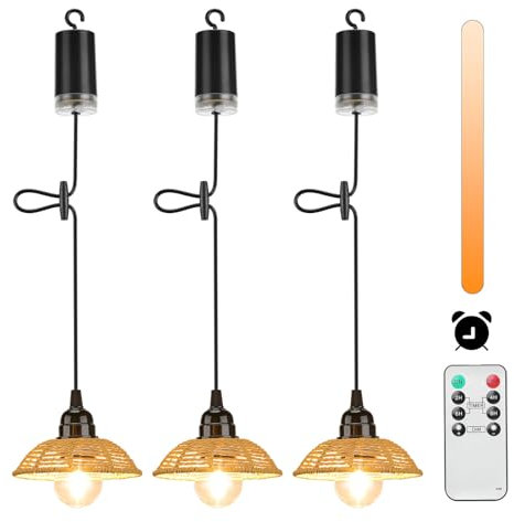 Lightsjoy 3er Boho Hängelampe mit Batterie Outdoor Indoor Hängeleuchte Batteriebetrieben Dimmbar mit Fernbedienung IP65 Wasserdicht Pendelleuchte Ohne Stromanschluss für Innen Außen Garten Balkon