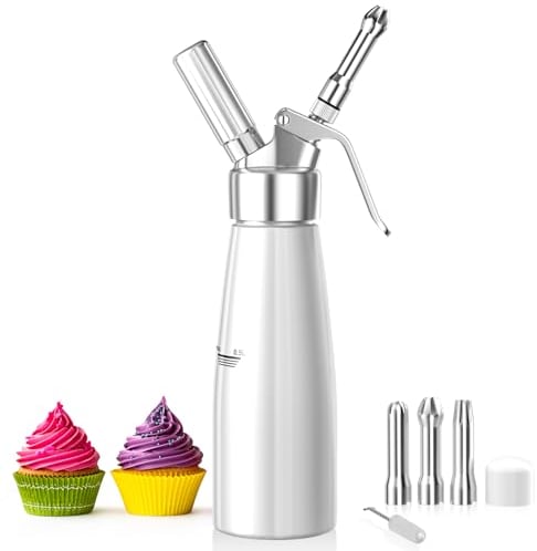 Newaner 500ml Sifone Panna Montata, sifon da Casa e Cucina Alluminio con 3 Ugelli in Acciaio Inox e 1 Spazzola da Pulizza, per Decorazione Torte di Compleanno Pasticceria Panna Gelato e Dessert