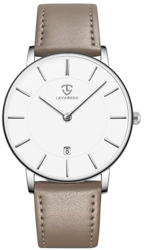 aswan watch Flache Damen Analog Quarz Armbanduhr mit Lederarmband, Datum, 2 Zeiger, 39 mm Gehäusegröße