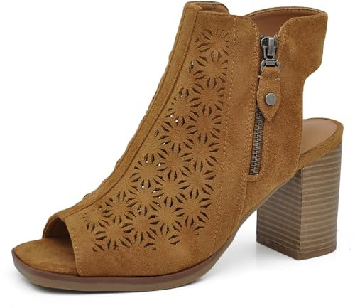 Stivaletti Scarpe da Donna Sandali A Tronchetti Spuntati da Tacco A Blocco Grosso Camoscio Sintetico XG116 Camel N.38