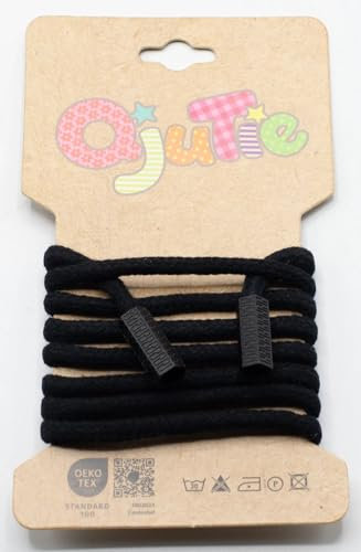 Kordelzug 5 mm rund mit Kordelenden – 1,15 m lang - fertig konfektioniert - für Hoodies, Jogginghosen, Jacken, Bekleidung, Nähzubehör, DIY Projekte – 34 Farben – Ersatz Kordel (schwarz)
