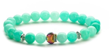 SMTSEC 8mm Grüne Runde Perlen Perlen ArmbandUnisex Ozean Natur Thema Modisches Armband Naturstein Perlen Strandarmband Ombré Muschel Charm Armband für Männer und Frauen