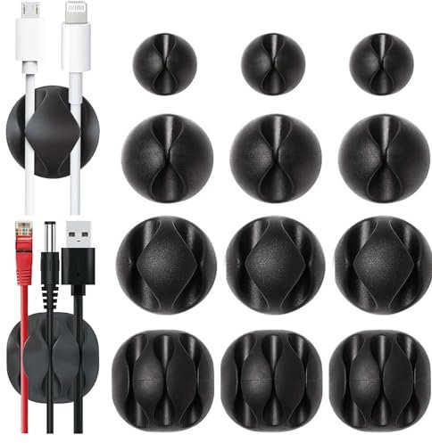 JinRui-T Cable Clips Holders,12PCS Cable Tidy Clips Management,Self Adhesive Wire Organizer for Home Office Desktop