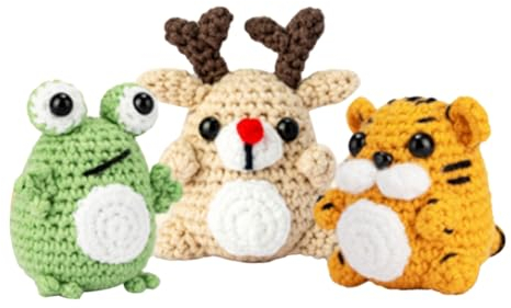 Luejnbogty 3-Teiliges Häkelset, Materialpaket, DIY, Handgefertigt, Häkel-Strickgarn, Tier (Elch,)