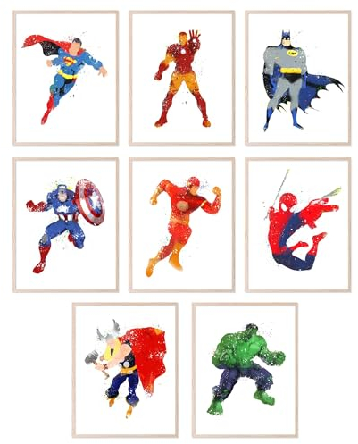 BigWig Prints Superhelden-Poster für Kinder, Comic-Buch-Wandkunst, Superhelden-Raumdekoration für Jungen, Avengers und Justice League Drucke, bunte Wanddekoration für Schlafzimmer oder Spielzimmer,