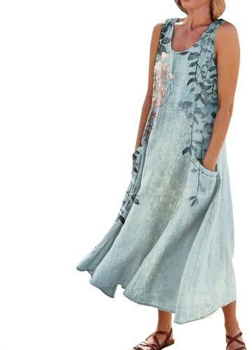 Kleid Damen Elegant Lange Abendkleider Minikleid Damen Ärmellos Blumen Sommerkleid Dresses for Women Blusenkleid Paillettenkleid Cocktailkleid Damen Kleider Elegant（5-Light Green,XXL）