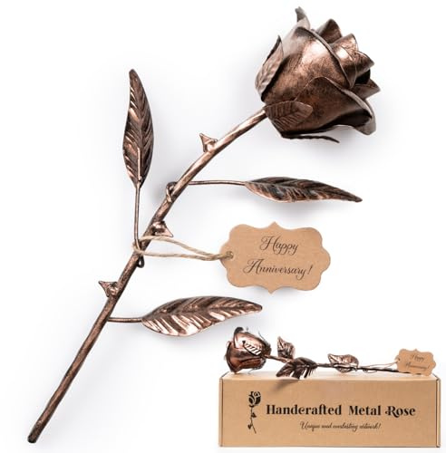 BESZONE 7 Year Anniversary Copper Gift for Her - Metal Rose Copper Gift for Wife 7th Weeding Anniversary for Him Husband Couples, Everlasting Flower 22th 22 Year Handcrafted Love Stained Artwork