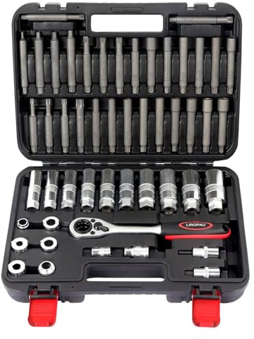 LIROPAU Stoßdämpfer Demontage Werkzeug Satz, 50 tlg Stoßdämpfer Nuss Werkzeug Satz Aufhängung Stoßdämpfer Federbein Mutter Entfernung Installation Tool mit Ratschenadaptern für 99% Fahrzeuge