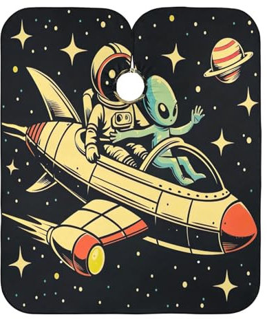 RPLIFE Dinosauri dei cartoni animati nello spazio Abito da taglio di capelli Mantello di colore dei capelli, mantello protettivo, Astronauta e Alien Equitazione Astronave, taglia unica