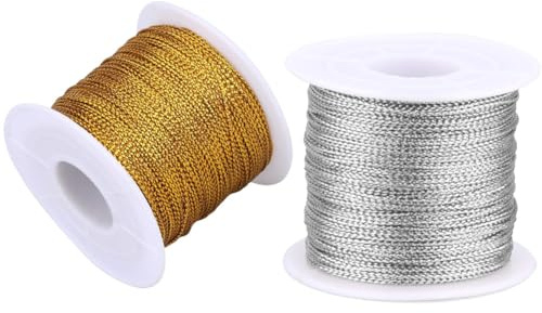 Seildraht, 1mm unelastische Metallic-Schnur, Lametta, Bastelschnur zum Basteln von Schmuck zum Aufhängen von Weihnachtsschmuck, Karten, Geschenkverpackung (Gold und Silber, 200m)
