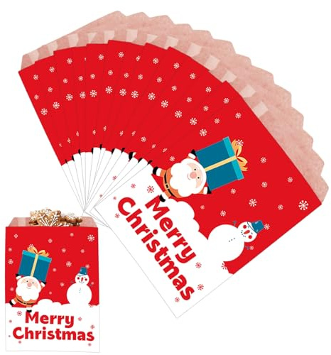 Xmax Papiertüten für Süßigkeiten 100 Weihnachten Papiertüten, 12x18cm, SchenkePapiertüten, Schokolade, Bonbons und Plätzchen Für Kinder,Pommes und Dergleichen, Feten Für die Weihnachtsfeier