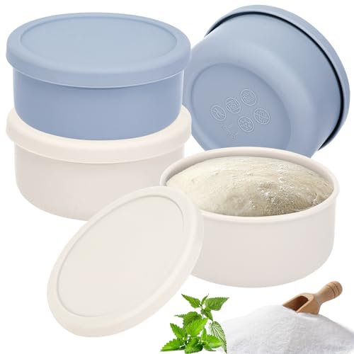 Farerkass Pizzaballenbox mit Deckel, 4 Stück Pizza Box, Teigbox, Pizzateig Box, Gärbox, Anti-Haft-Silikon Pizza Zubehör, 700ml Pizzateigbehälter