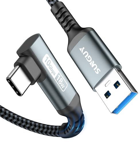 SUNGUY Câble USB C 90 Coudé, 1.2M 10Gbps USB 3.1 Gen 2 Câble USB vers USB C, USB Type C Charge Rapide Compatible avec Android Auto, Galaxy S22, SSD, Huawei P30/P20, Xiaomi-Gris