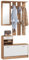 HOMCOM Ensembles 3 en 1 de Meuble d'entrée vestiaire avec Panneau Porte-Manteau, Miroir et Banc à Chaussures - 6 Crochets et étagère réglable, Bois Noyer et Blanc