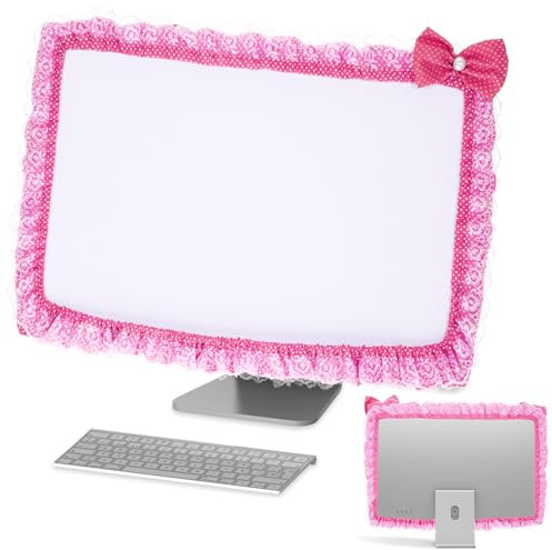 23''-27'' Purple Monitor Cover, Cute Computer Monitor Cover with Bow-Knot, Lace Fabric, PC(Rose red)