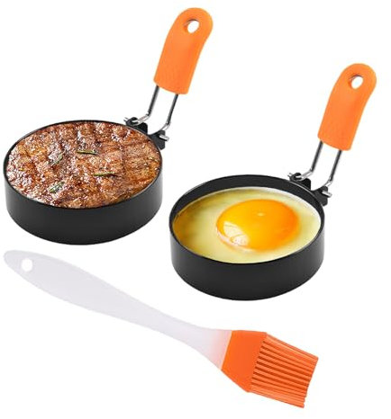 Egg Rings For Frying,2 Pcs Fried Egg Ring Cooking Mold With Silicone Oil Brush,Steel Eggs Mould,Egg Rings Non Stick Frying,Stainless Moulds Set,Heat-Resistant Round Molds,for Omelette,Meat Patty Etc