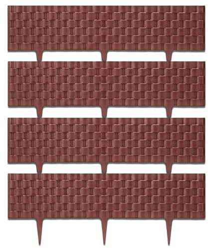 Brown Faux Rattan Lawn Edging Border – 60cm x 22cm Flexible Plastic Garden Fencing for Flower Beds & Paths – Weather Resistant & Easy to Install Panels (6 Panels - 3.6 Metres Long Total)