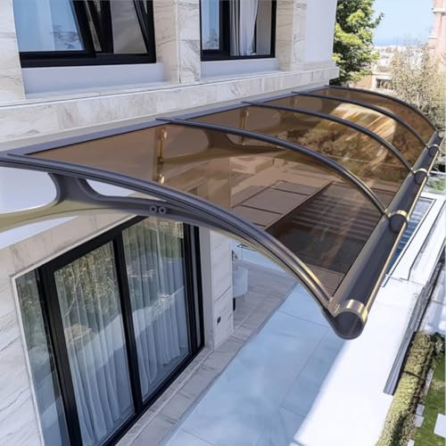 Marquesina Puerta Exterior de Policarbonato, Toldo para Puerta de Entrada, con Marco de Aluminio, Protección contra Lluvia y Sol para Puertas y Ventanas, para Patio, Balcón(Brown,60x100cm/24x39)