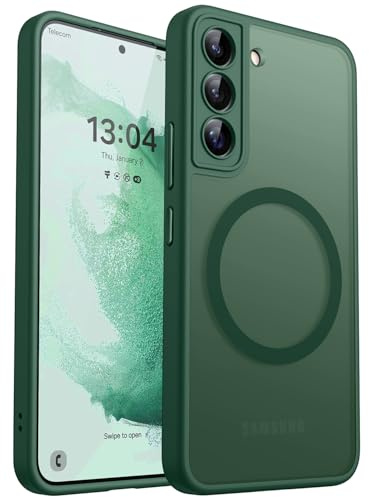 CANSHN für Samsung Galaxy S22 Hülle mit Kameraschutz, Matt Dunkelgrün | Vollständiger Kameraschutz, kompatibel mit MagSafe, lichtdurchlässig, matt, militärischer Schutz, kratzfest, schmale Passform