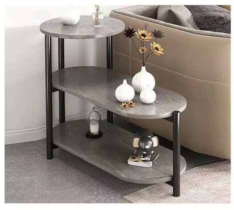 End Table - 3-Tier Faux Marble Nightstand, Ladder-Shaped Coffee Table, Small Rectangle Bedside Table