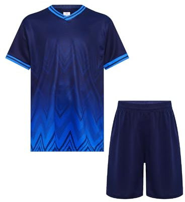 iiniim Kinder Jungen Sport Set 2tlg. Schnelltrockend T-Shirt + Shorts Sportanzug Trainingsanzug für Jogging Fußball Basketball Kleidung O Marineblau 134-140